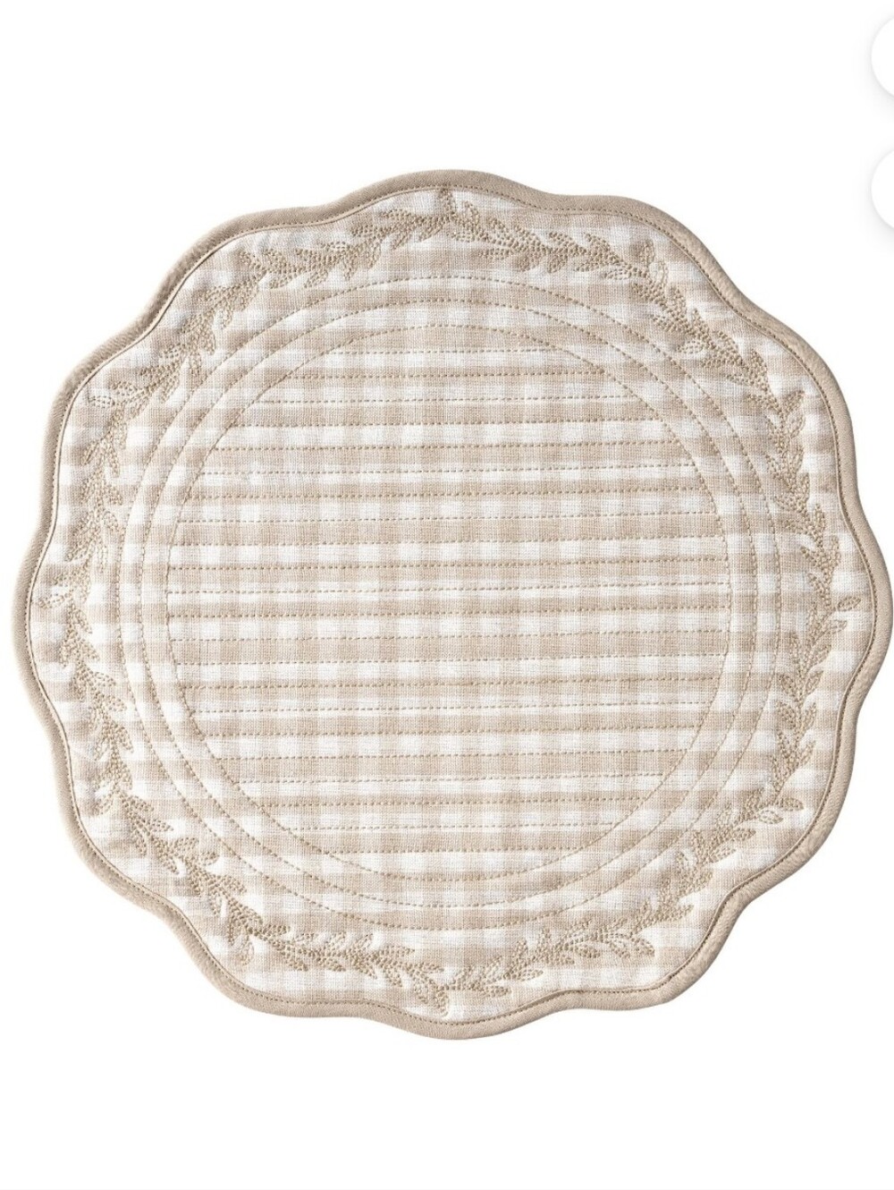 ❤️ 4pk New The Pioneer Woman Mini Gingham Beige Quilted Scalloped Placemat